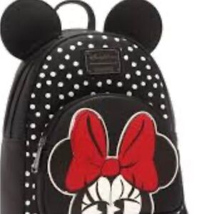 Disney Parks Black Minnie Mouse Ear Backpack with Red Bow